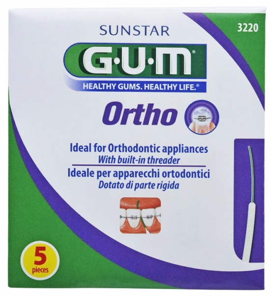 GUM Ortho Floss zubní nit pro čištění rovnátek, 5 ks