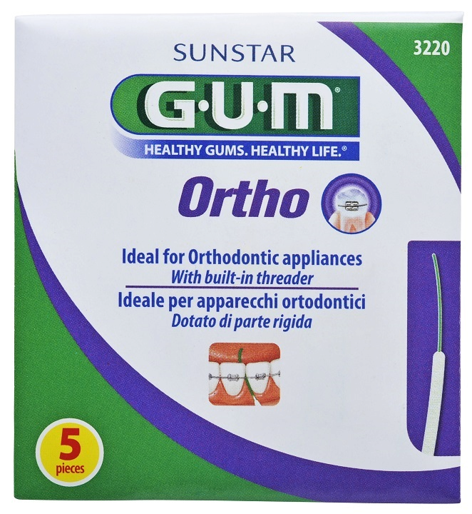 GUM Ortho Floss zubní nit pro čištění rovnátek, 5 ks