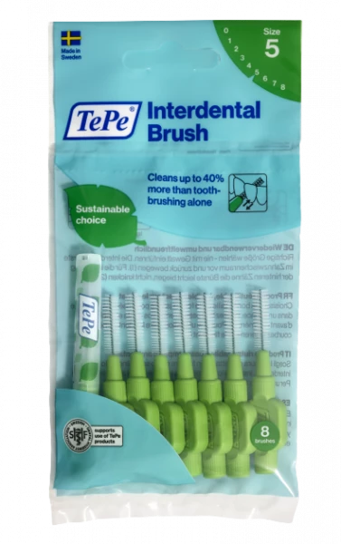 TePe Original mezizubní kartáčky z bioplastu 0,8 mm, zelené, 8 ks
