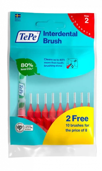 TePe Original mezizubní kartáčky z bioplastu 0,5 mm, červené,  8+2 ks zdarma