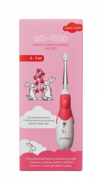 Bob a Bobek baby sonický dětský kartáček se srdíčky, 0-5 let, v krabičce