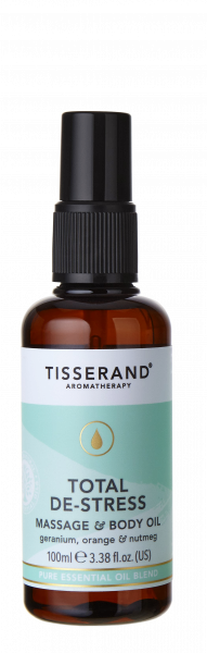 Tisserand Total De-Stress luxusní povzbuzující tělový a masážní olej s pomerančem a geraniem, 100 ml