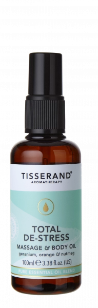 Tisserand Total De-Stress luxusní povzbuzující tělový a masážní olej s pomerančem a geraniem, 100 ml