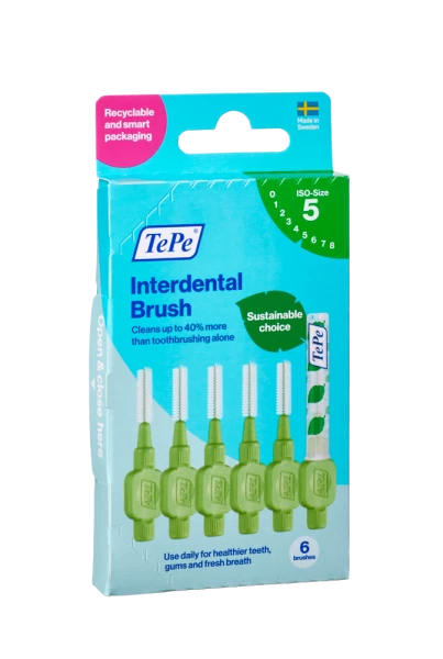 TePe Original mezizubní kartáčky z bioplastu 0,8 mm, zelené, 6 ks, krabička