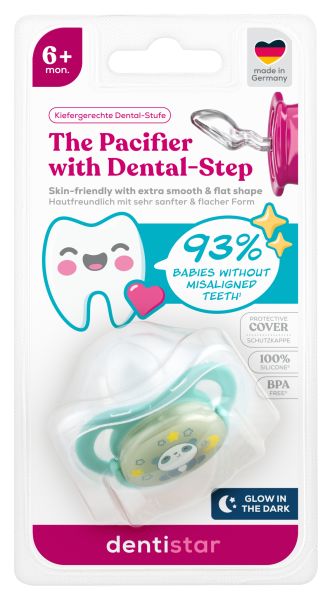 Dentistar noční ortodontický dudlík 6+ měsíců, zelený s pandou, 1 ks