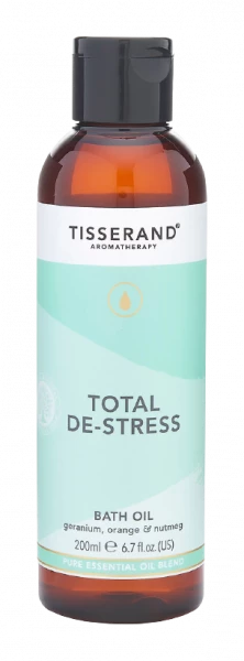 Tisserand Total De-Stress luxusní povzbuzující koupelový olej s pomerančem a geraniem, 200 ml
