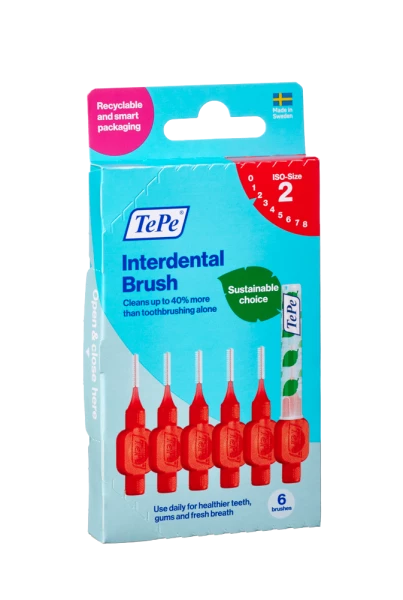 TePe Original mezizubní kartáčky z bioplastu 0,5 mm, červené, 6 ks, krabička