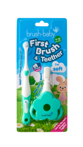 Brush-baby First Brush & Teether, zubní kartáček a kousátko, 0-18 měsíců
