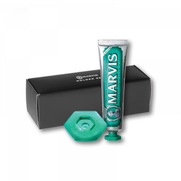 MARVIS Classic Strong Mint sada - zubní pasta s xylitolem 85 ml + stojánek