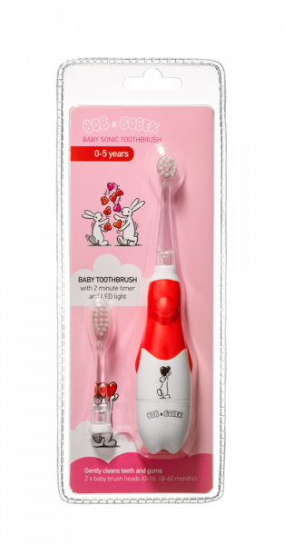 Bob a Bobek baby sonický dětský kartáček se srdíčky, 0-5 let