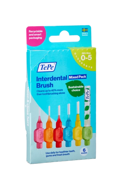 TePe Original mezizubní kartáčky z bioplastu, startovací sada, 6 ks, krabička