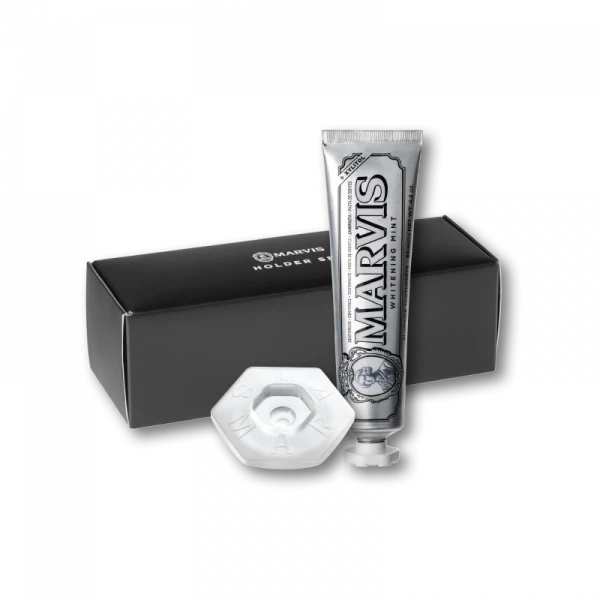 MARVIS Whitening Mint sada -  bělicí pasta s xylitolem 85 ml a stojánek