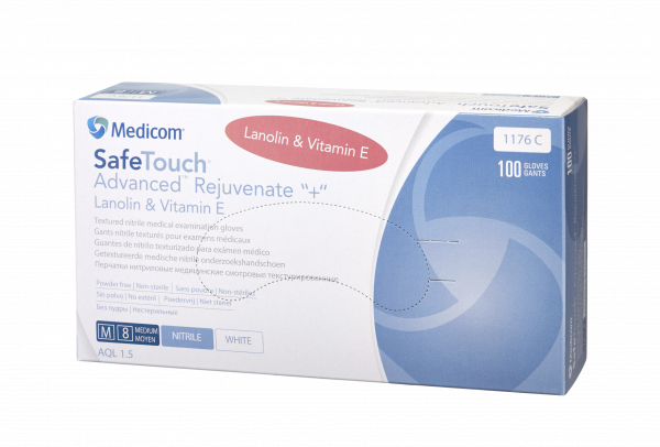Medicom SafeTouch Andvanced Rejuvenate+, nepudrované nitrilové rukavice s lanolinovou péčí a vitaminem E, L, 100ks