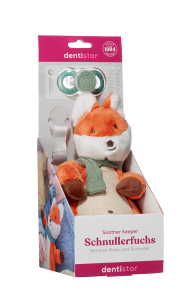 Plyšák Liška s ortodontickým dudlíkem Dentistar, +6 měsíců
