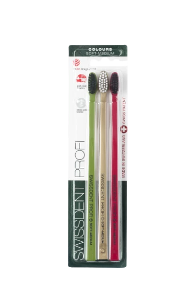 SWISSDENT COLOURS zubní kartáčky Soft-Medium (2+1 zdarma), FESTIVE