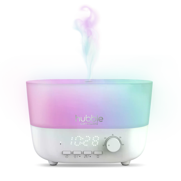 Hubble Mist 5v1 – zvlhčovač vzduchu, aroma difuzér, Bluetooth reproduktor, noční světlo a digitální hodiny