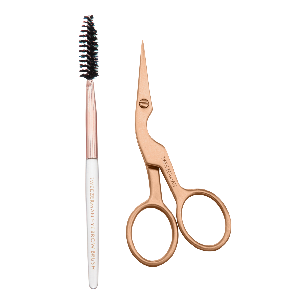 Tweezerman Nůžky a kartáček na obočí, rose gold