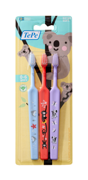 TePe Mini x-soft, zubní kartáčky 0-6 let, 2+1 zdarma