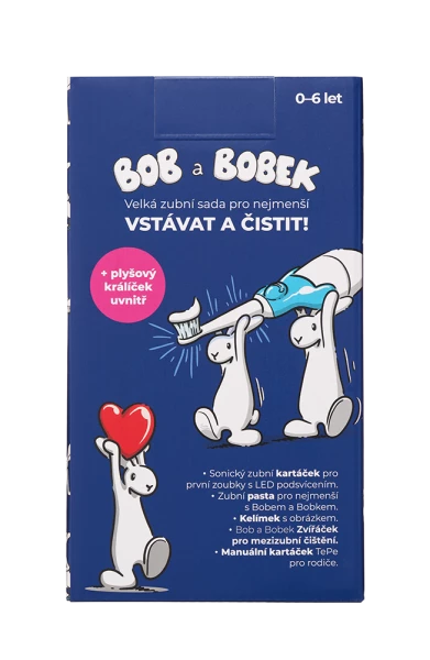 Bob a Bobek dárková sada - Velká zubní sada pro nejmenší s modrým sonickým kartáčkem
