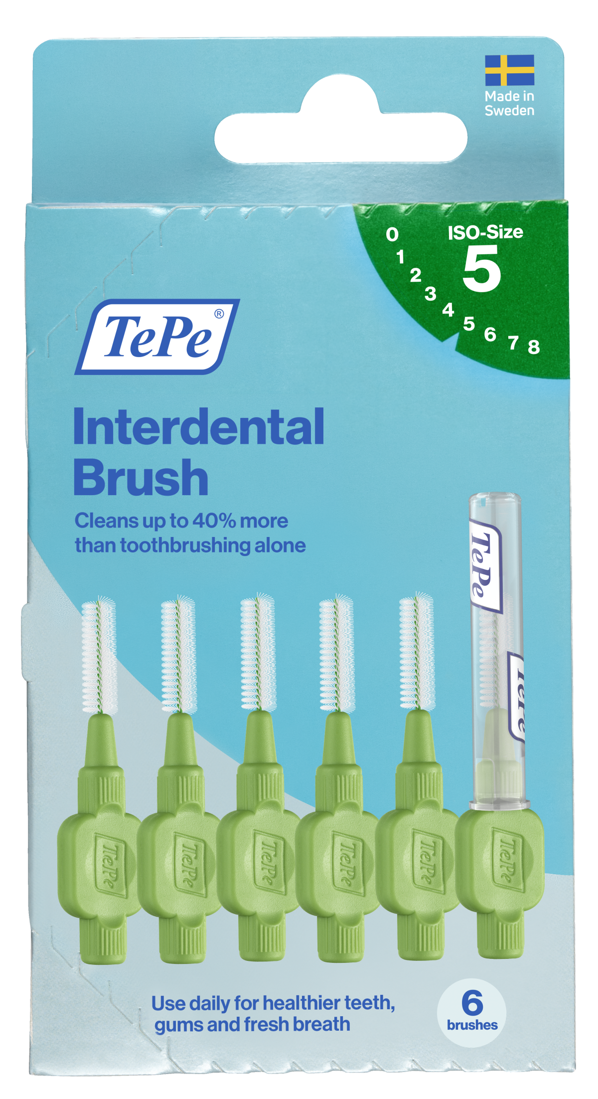 TePe Original mezizubní kartáčky z bioplastu 0,8 mm, zelené, 6 ks, krabička