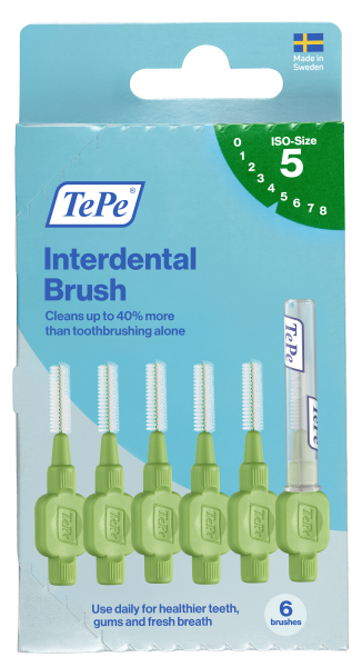 TePe Original mezizubní kartáčky z bioplastu 0,8 mm, zelené, 6 ks, krabička