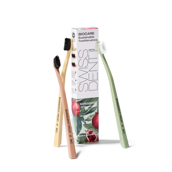 SWISSDENT BIO zubní kartáčky Soft (2+1 zdarma) pistáciová, banánová, pudrová