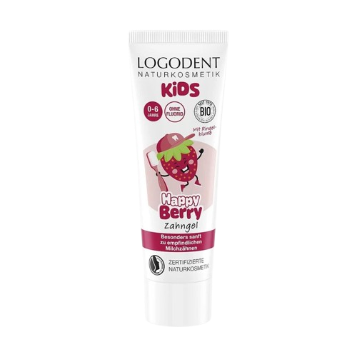 Logodent  KIDS HAPPY BERRY zubní gel Bio Jahoda 0-6 let, bez fluoridu, 75 ml