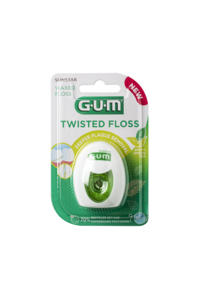 GUM TWISTED FLOSS zubní nit voskovaná s mátou a zeleným čajem, 30 m