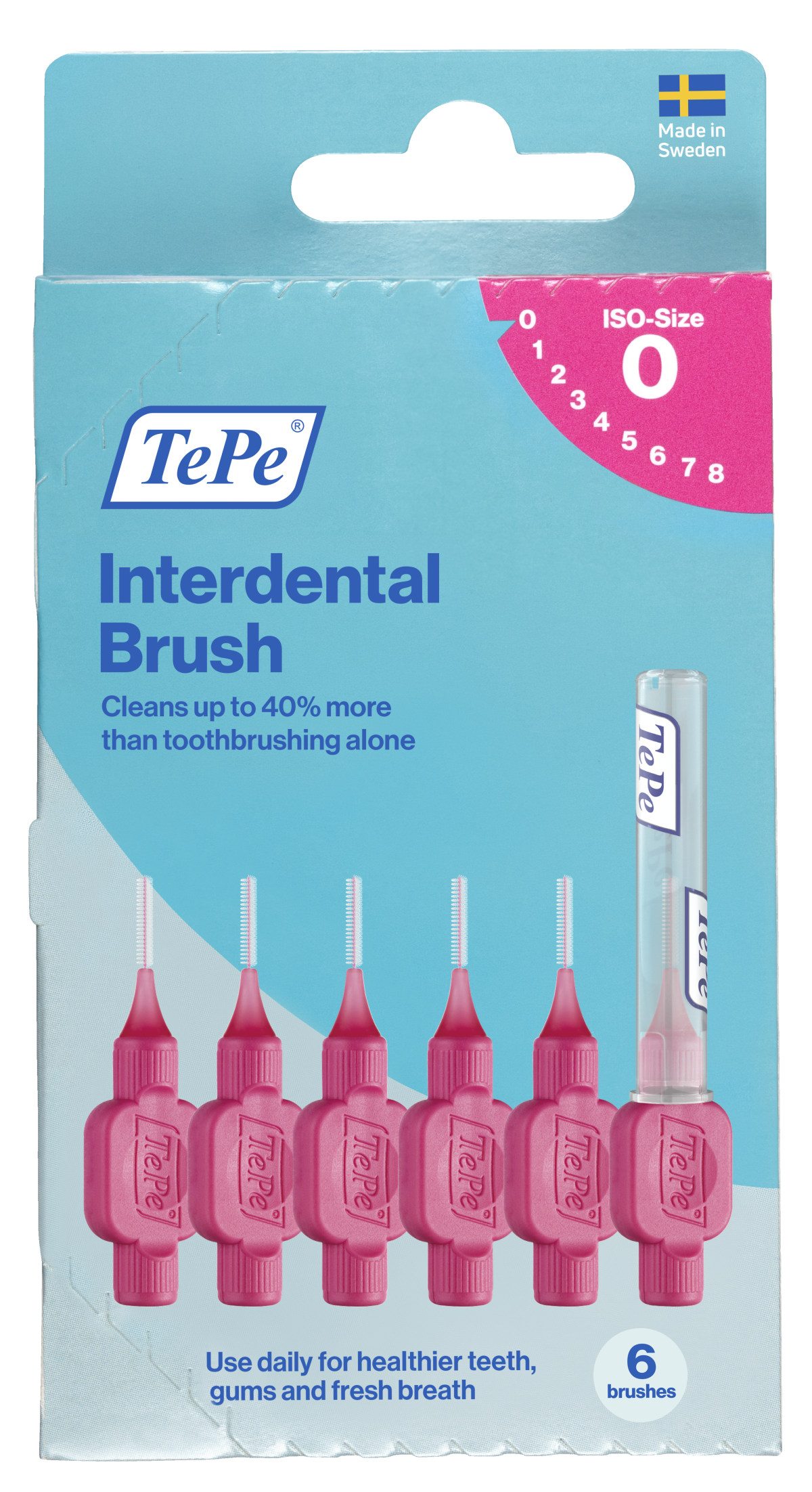 TePe Original mezizubní kartáčky z bioplastu 0,4 mm, růžové, 6 ks, krabička