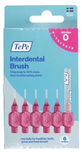 TePe Original mezizubní kartáčky z bioplastu 0,4 mm, růžové, 6 ks, krabička
