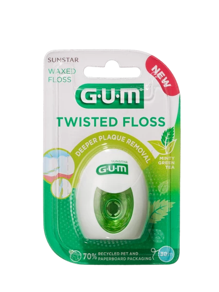 GUM TWISTED FLOSS zubní nit voskovaná s mátou a zeleným čajem, 30 m