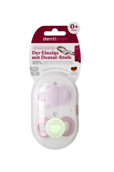 Dentistar Day & Night Soother, denní a noční dudlík, 0-6 měsíců, růžový