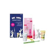 Bob a Bobek dárková sada - Velká zubní sada pro nejmenší s červeným sonickým kartáčkem a USB dobíjením