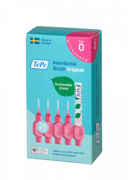 TePe Original mezizubní kartáčky z bioplastu 0,4 mm růžové, 25 ks