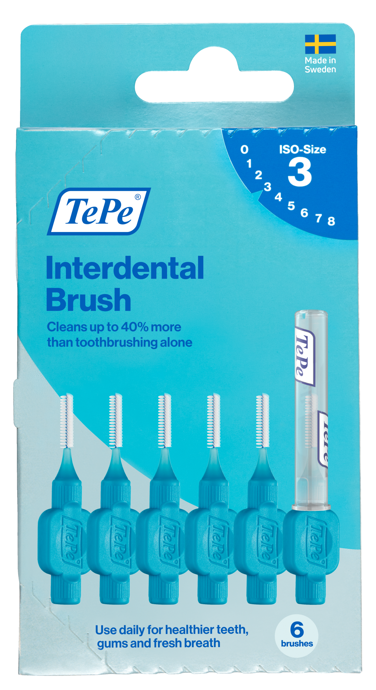 TePe Original mezizubní kartáčky z bioplastu 0,6 mm, modré, 6 ks, krabička