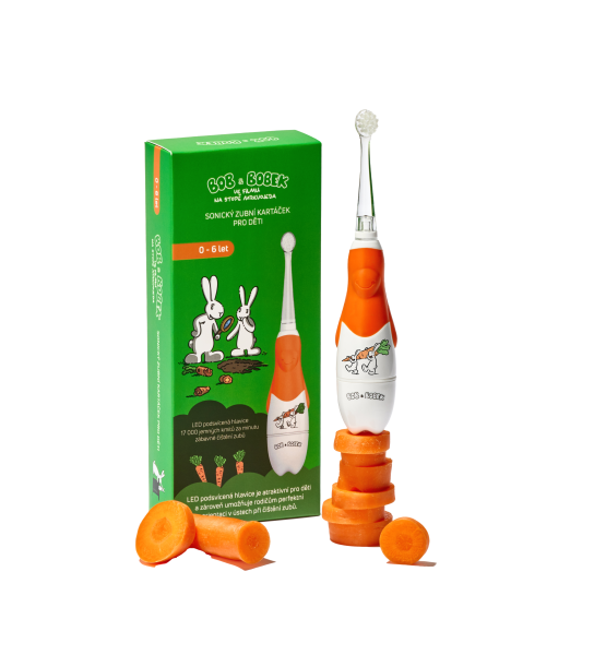 Bob a Bobek baby dětský sonický kartáček Na stopě mrkvojeda, 0-6 let, v krabičce, limitovaná edice